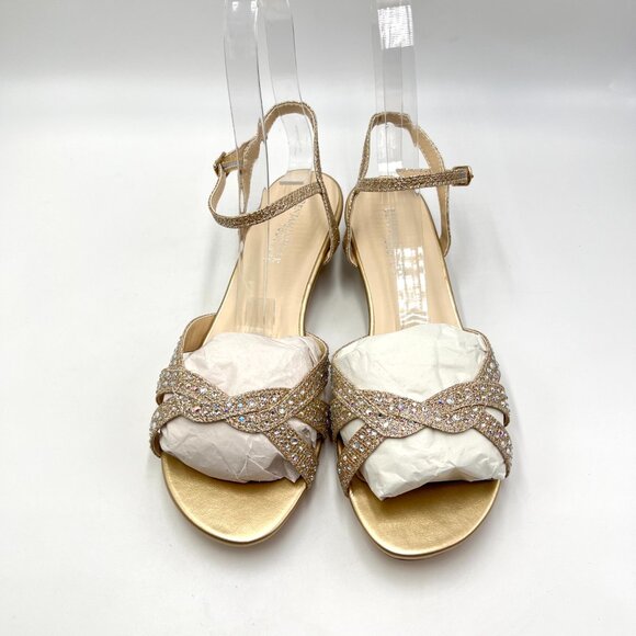 6.5W 6.5 WIDE WIDTH‎ Touch Ups Lena Champagne Gold Low Wedge Dress Sandals Shoes - Picture 2 of 15
